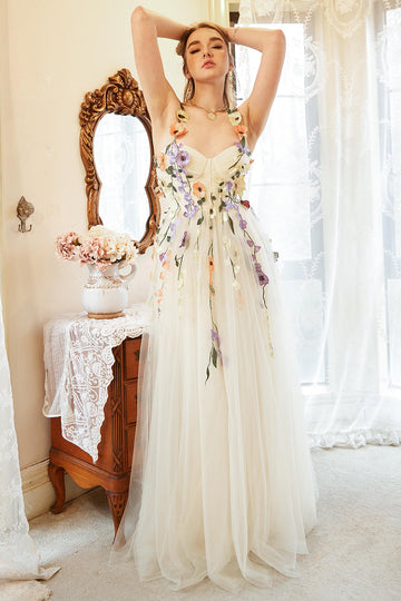 Élégante Robe de bal A Line Champagne Plus Taille avec Appliques